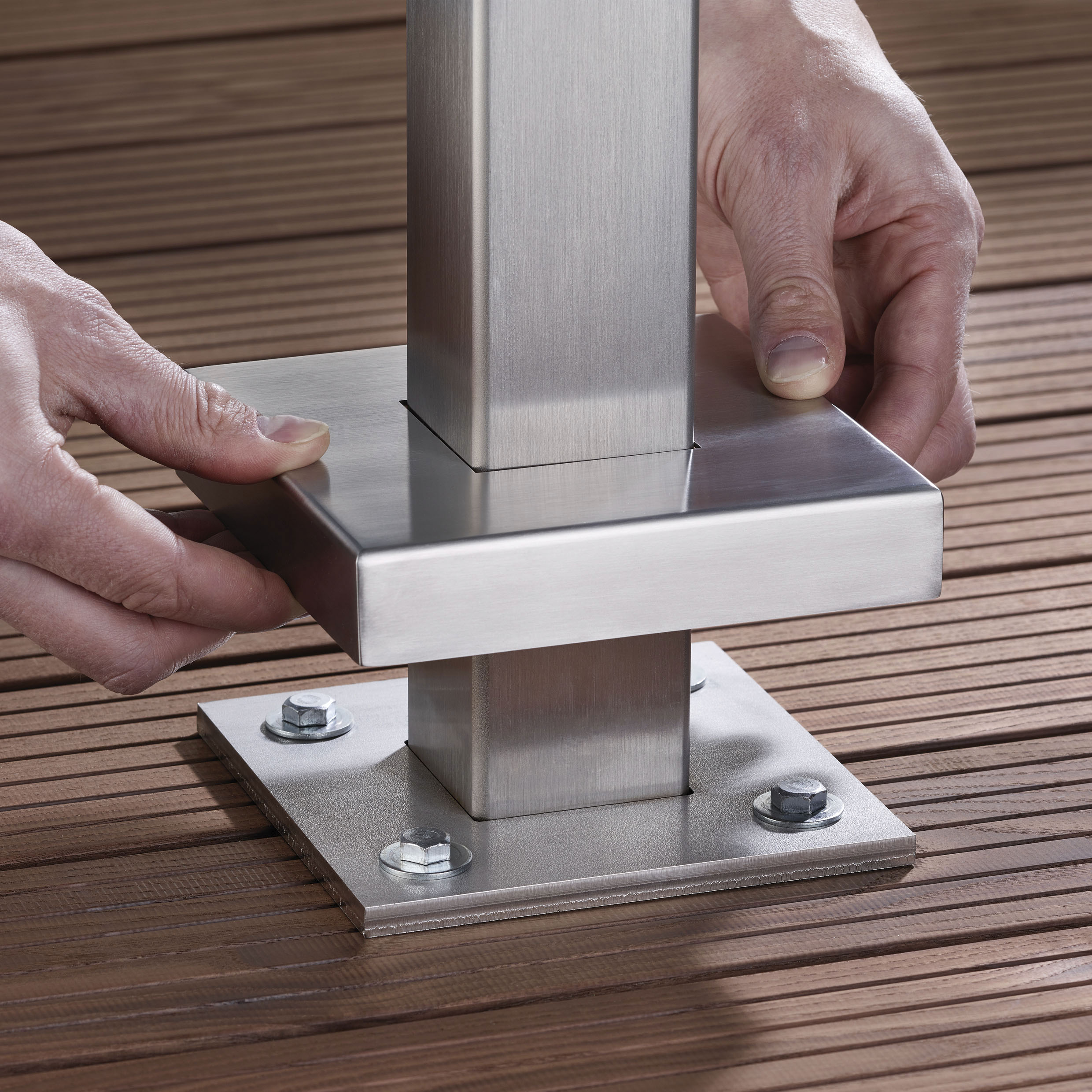 Zaun STAKET PRO, silber (silberfarben), Pfosten: 4 Stk., Edelstahl, Glas, Zaunelemente, Zaun, Glaszaun, Gesamtlänge: 3,32 m, 4 Pfosten