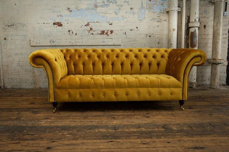 Chesterfield XXL 3-zits sofa in geel leder