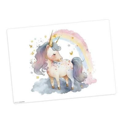 Tischsetmacher Tischset Regenbogen Einhorn Aquarell, aus hochwertigem Vinyl , 44 x 32 cm