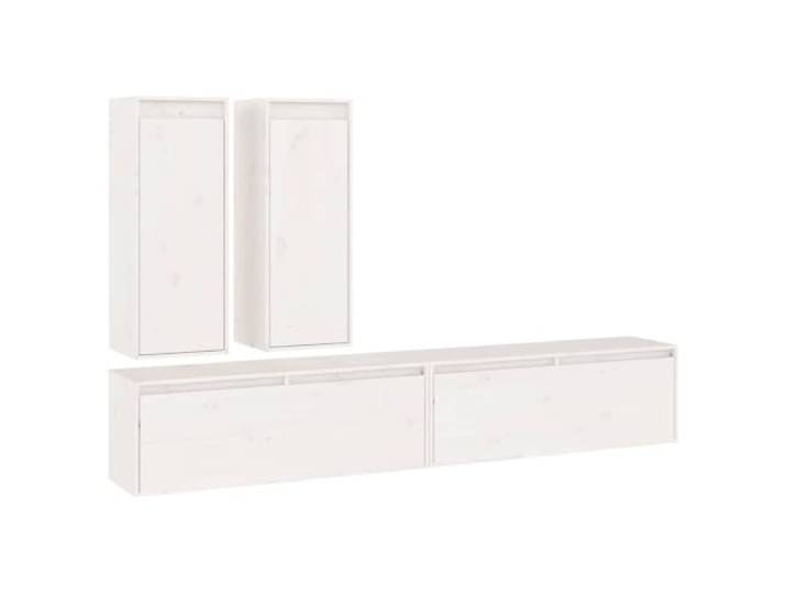 GHVBNMF 4er Set TV-Schrank Hängend Weiß Kiefer Massivholz Moderne Wandboards aus Holz schaffen flexibel Ordnung im Wohnzimmer oder Schlafzimmer für Receiver, Bücher und Dekoration.