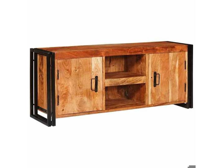 Marron Meuble TV - CLARENCE - TABLE TV - Marron 120x30x50 cm - Bois d'acacia massif LV504