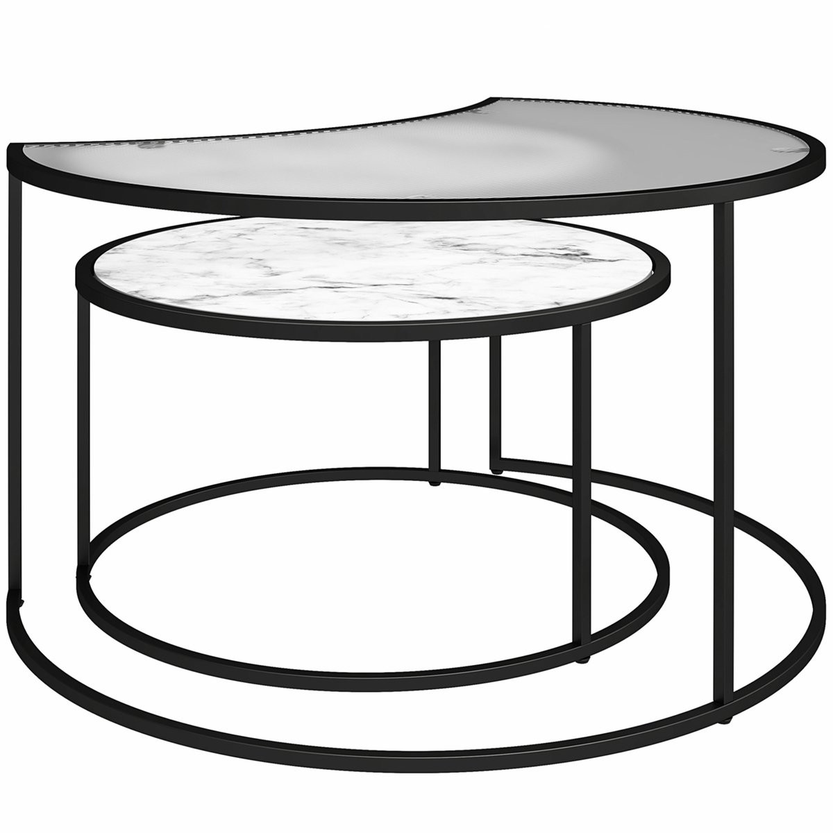 Notio Living Moon Phases Nesting Salontafels in Wit Marmerlook Glas