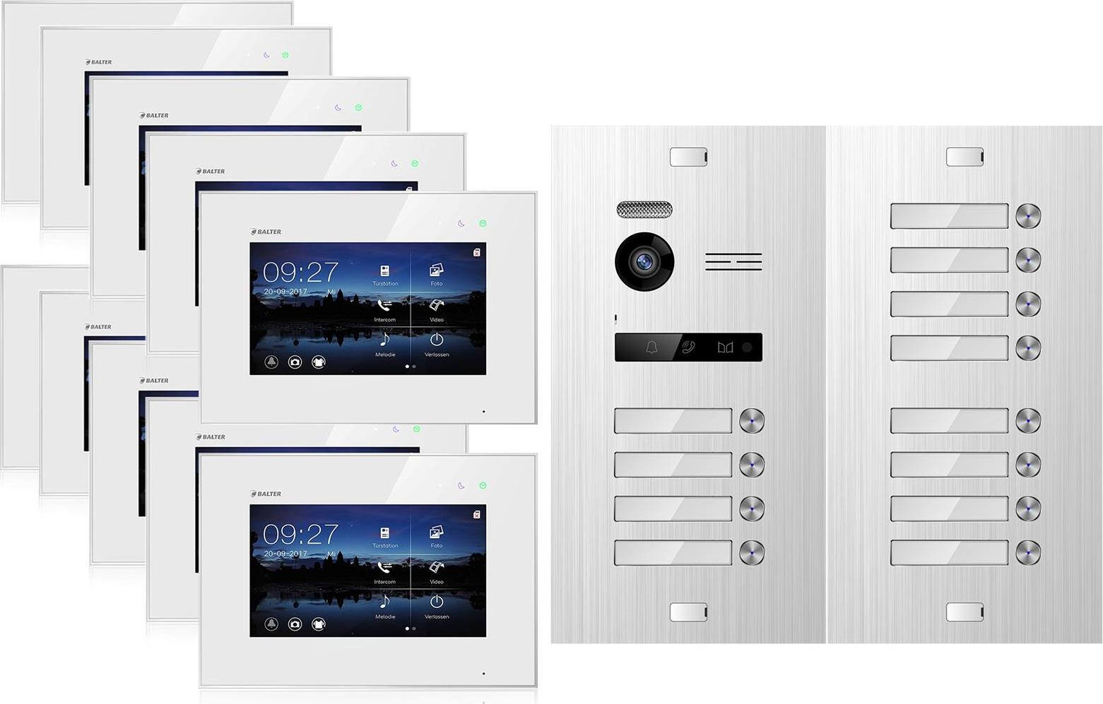 Video Türsprechanlage für 12 Familienhaus, 12x Monitore, Balter EVO