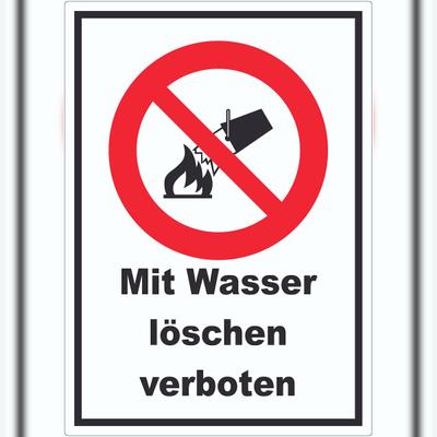 HB-Druck Mit Wasser löschen verboten Aufkleber A9 (37x52mm)