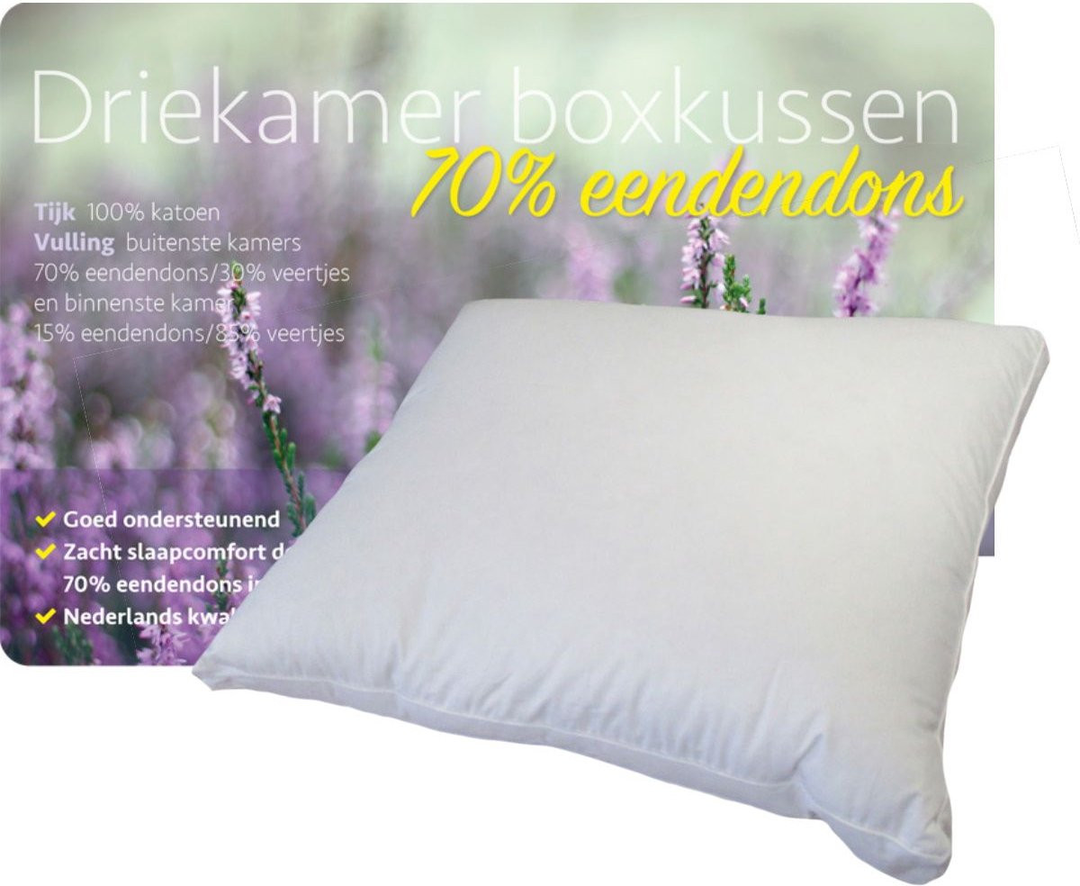 iSleep 3-Kamer Donzen Hoofdkussen - Boxkussen - Eendendons - Wit - 55x65x5 / 60x70 cm