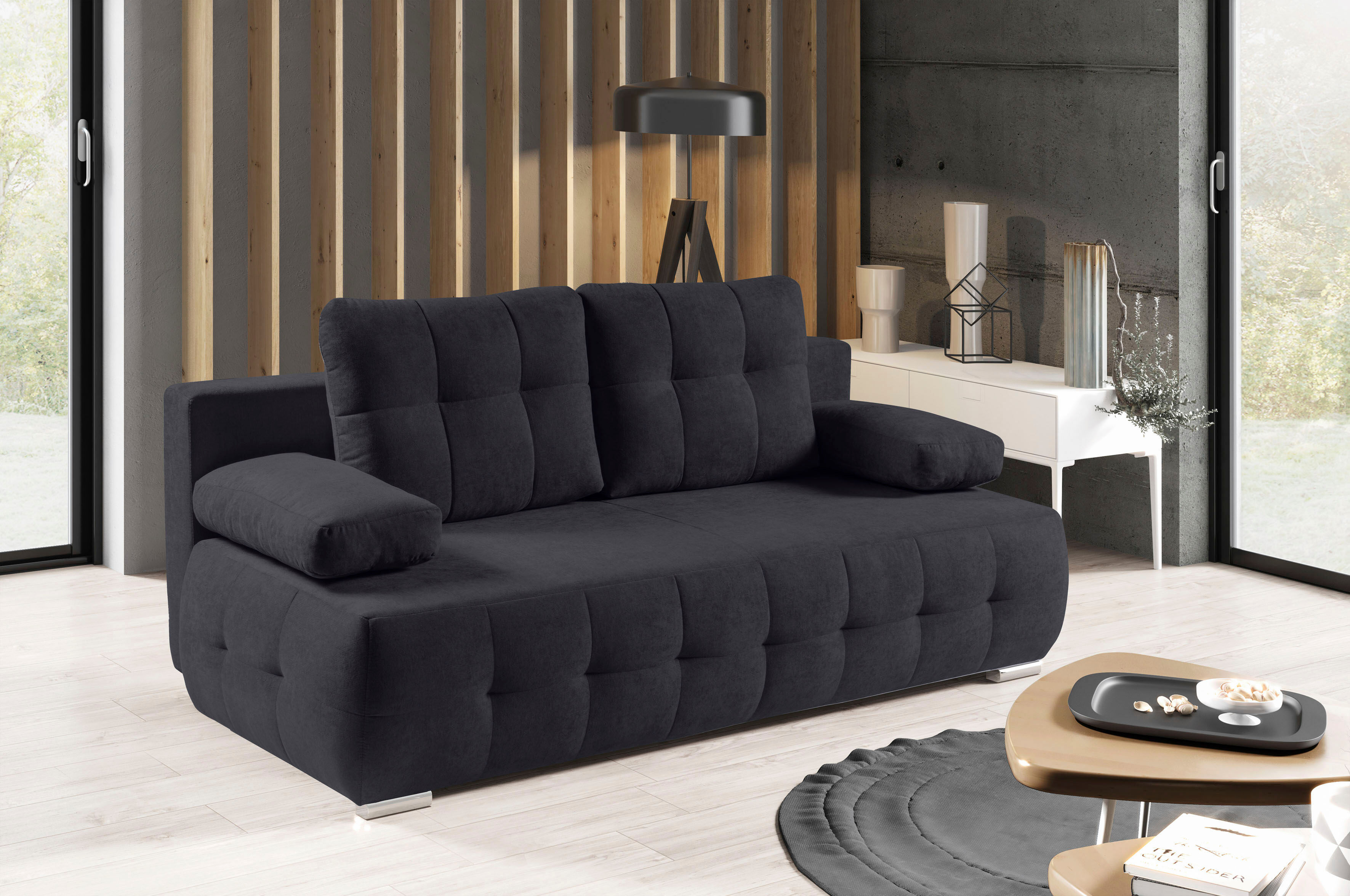 Schlafsofa WERK2 "Indigo Big-Sofa, Schlafsofa, Bettkasten, Luxus Microfaser, Federkern", anthrazit, B:205cm H:90cm T:95cm, 100% Polyester, Sofas, Schlafsofa, Luxus-Microfaser weich, Schlaffunktion, Bettkasten
