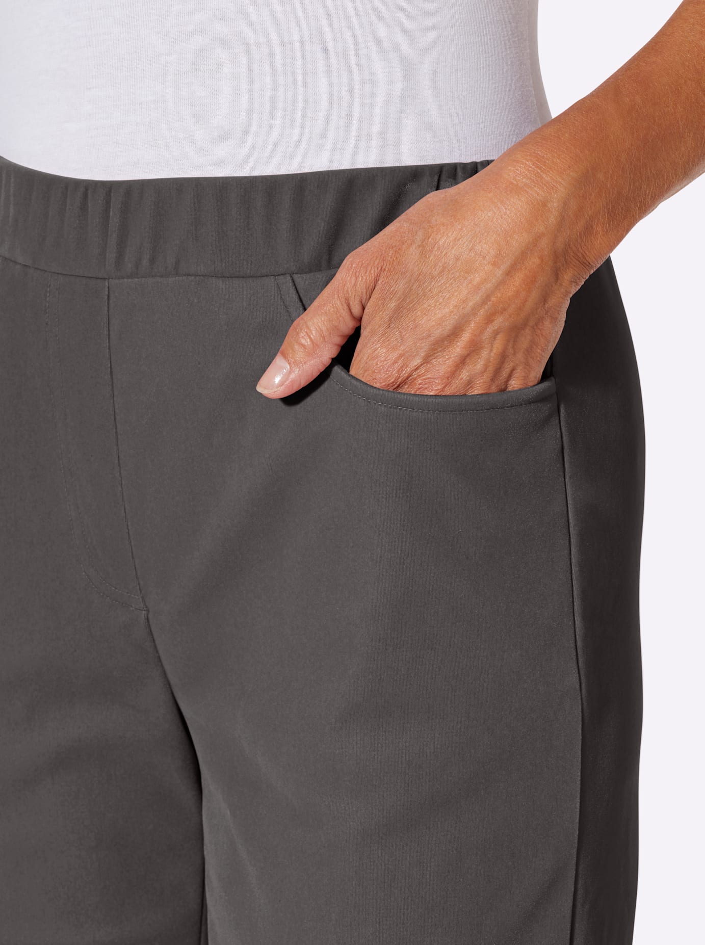 Samthose CLASSIC BASICS, Damen, Gr. 48, Normalgrössen, anthrazit, 80% Polyester, 20% Polyamid, unifarben, Hosen Samthose anthrazit 48, Normalgrössen