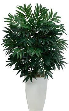 Nearly Natural "3' Bamboo Palm Artificial Plant in White Metal Planter - 13"""