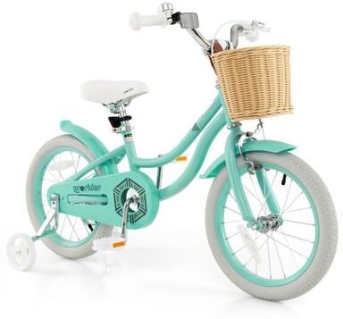 Costway 16-Inch Kids Bike with Training Wheels and Adjustable Handlebar Seat-Green