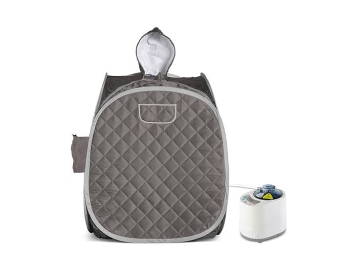 Saunazelt, Tragbares Sauna-Set for eine Person, Ganzkörper-Spa-Hutzelt for zu Hause, inklusive 2-Liter-Dampfgarer mit Fernbedienung(Grey)