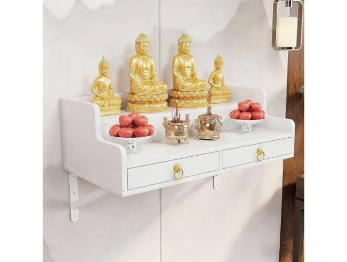 Wandschrank Aus Massivem Holz For Pooja Und Räucherstäbchen, Altartisch Aus Hellem Walnussholz For Den Heimgebrauch(White,80cm)
