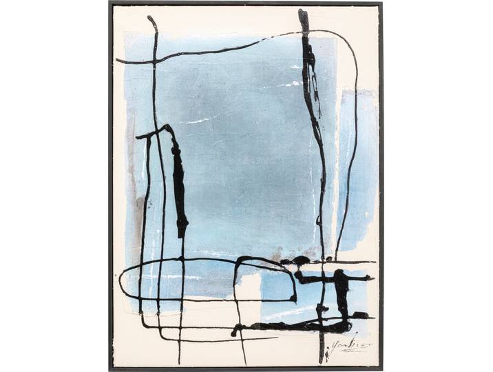 Bild mit Rahmen KARE DESIGN Gerahmtes Bild Dust 55x75cm , blau (farbe bild(er): blau), B:57cm H:77cm T:5cm, Acrylfarbe, Baumwolle, Massivholz, Bilder, Bild mit Rahmen