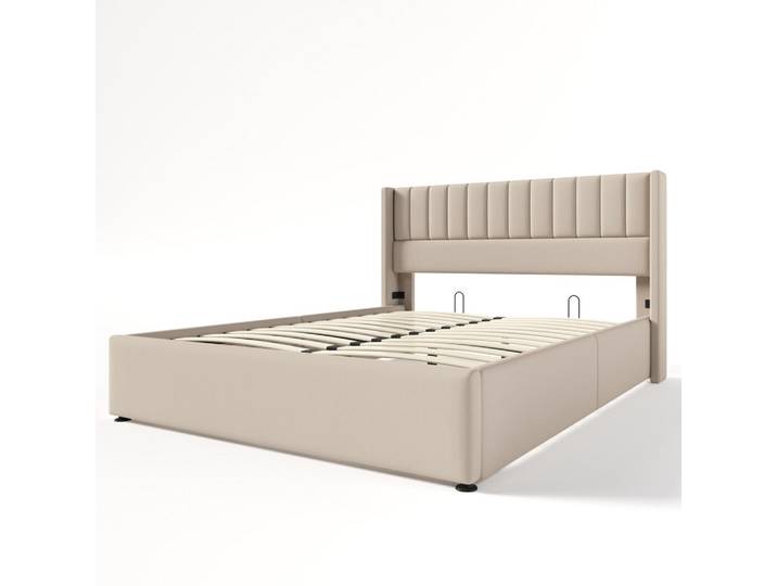 Polsterbett 160x200 cm, Beige, Hydraulisches Doppelbett, Mode, 160x200 cm, Schlafzimmer, Betten, Polsterbetten