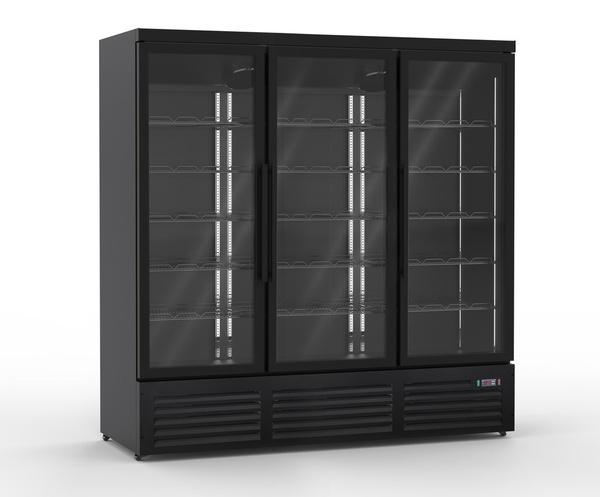 Gastro Getränkekühlschrank | Flaschenkühlschrank | Gewerbekühlschrank | 3 Glastüren | Schwarz | 1900 Liter | +2 bis +10 °C