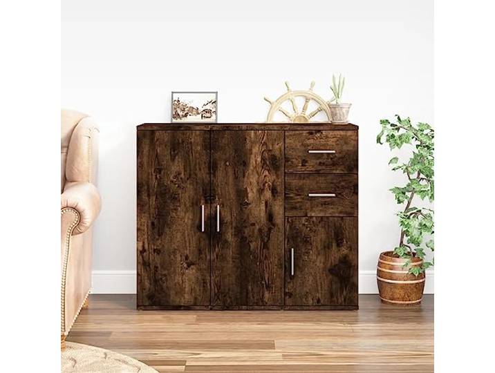RJPLMFV Anrichte, rauchfarbene Eiche, 91 x 29,5 x 75 cm, Holz Großer Stauraum, Ausstellungsfläche, feuchtigkeitsbeständig, Wandbefestigung inklusive