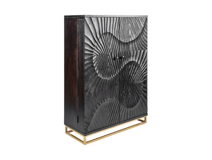 Massivholz Design Barschrank „Skorpion“ Mangoholz Schwarz / Gold Invicta Interiors