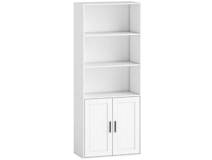 FSX Bibliothèque avec étagères ouvertes et armoire à 2 portes avec étagère intérieure réglable 60x30x145 5 cm blanc