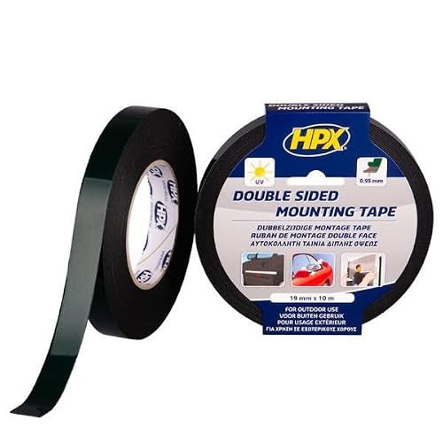 HPX Dubbelzijdige tape zwart voor permanente bevestiging, 19 mm x 50 m, HPX-DM1950