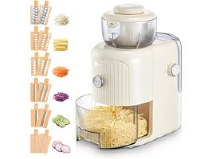 Râpe Électrique Multifonctionnelle 6 Lames Récipient 1 8 L Hachoir À Légumes Fromage Oignons Carottes Concombres Blanc