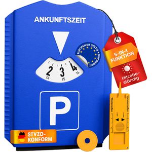 PURAHELP Parkscheibe aus Kunststoff, manuell, mit Eiskratzer, Gummilippe, Reifenprofilmesser & Einkaufschip