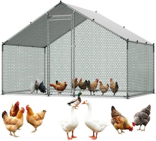 VEVOR kippenhok met overkapping en torendak, inloopren voor eenden en konijnen, B/D/H: 3 x 2 x 2 m