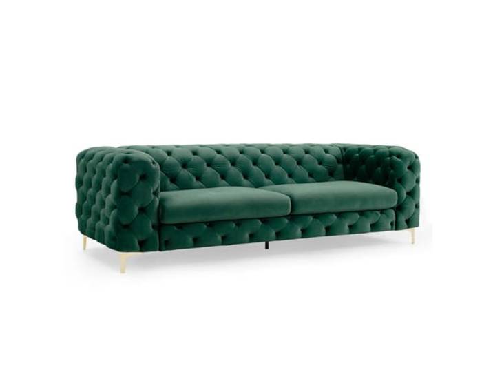 3-Sitzer Sofa MODERN BAROCK - 235cm - smaragdgrün gold - Samt Metall Taschenfederkern, Ziersteppung, Chesterfield-Design, englischer Stil, Rundum-Bezug, pflegeleicht