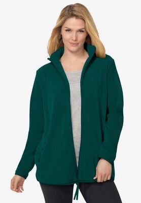 Women's Zip-Front Microfleece Jacket by Woman Within in Emerald Green (Size S)