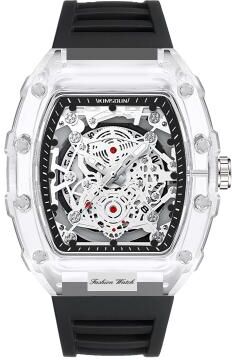 ModernMart Barrel Shaped Transparent Quartz Watch For Men Waterproof Sport Luxury Wristwatch black