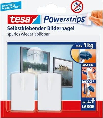 tesa Powerstrips Bilder-Nagel, weiß, Haltekraft: max. 1 kg