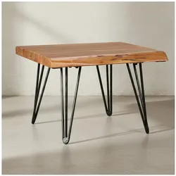 KADIMA DESIGN Massivholz Couchtisch mit Baumkante, Sheesham, Haarnadelbeine - Stilvoll & Naturverbunden