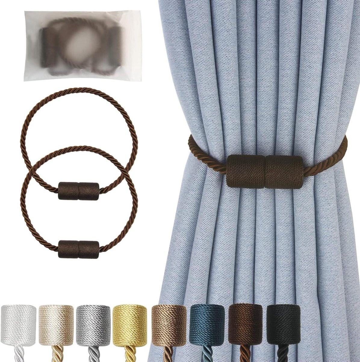 Magnetische Gordijn Tiebacks Koffie - 2 Stuks - Vernikkelde Gordijn Houders