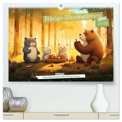 Bärige Illustrationen (hochwertiger Premium Wandkalender 2026 DIN A2 quer), Kunstdruck in Hochglanz
