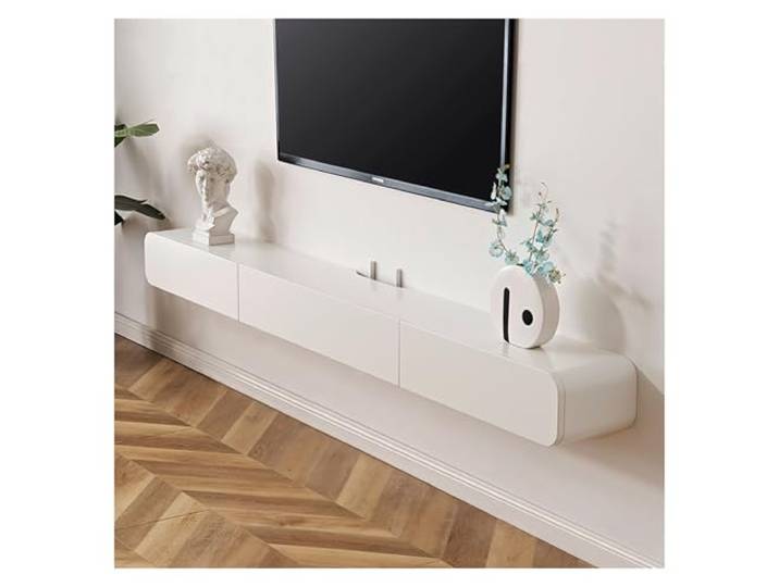 Conslika Schwebende TV-Regale Wandmontierter TV-Schrank Konsolen-Unterhaltungsregal Unter TV-Aufbewahrung Modernes hängendes Aufbewahrungsregal für Wohnzimmer(Weiß,120 * 24 * 18cm)