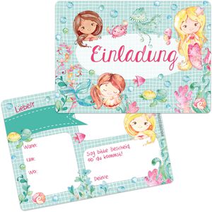 Papierdrachen Einladungskarten Meerjungfrau, Kindergeburtstage, 105 x 148 mm (A6), Postkarten, 12 Stück
