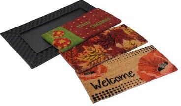 Imports Decor Seasonal Outdoor All Weather Doormat Set includes 3 interchangeable mats & one tray