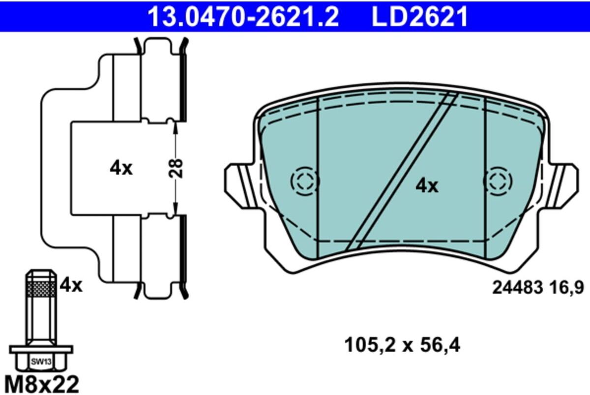 Bremsbelagsatz ATE 13.0470-2621.2, Hinten, Keramik
