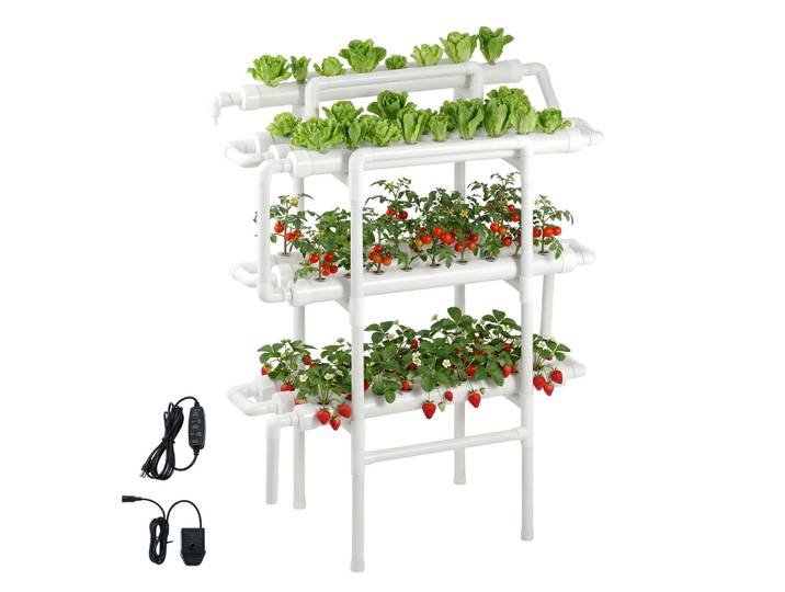 Vevor Kit De Culture Hydroponique Nft Systeme Hydroponique A 3 Niveaux Avec 90 Emplacements Pour Jardin Interieur Culture De Legumes Herbes Fruits\, Tubes En Pvc-u Anti-lumiere\, Irrigation Programmee
