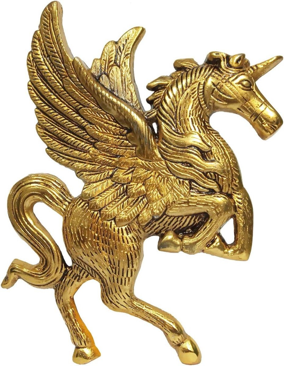 Pegasus Vliegend Paard Standbeeld Wanddecoratie met Gouden Afwerking