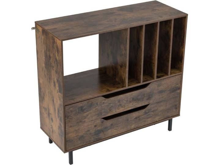GOPLUS Meuble de Rangement 91x36x87CM 4 Niveaux pour 300 Albums Disques Support Tourne Disque Vinyle avec 2 Tiroirs Industriel