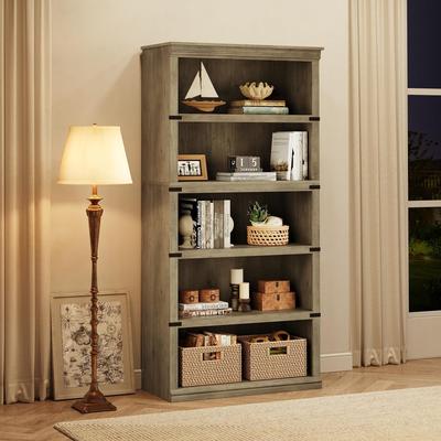 Garvee "67"" Farmhouse 5-Tier Wooden Bookcase, Modern Storage"