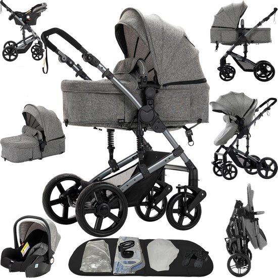 Trio Kinderwagen - 3-in-1 Reisebett - Transport für Babys - Verstellbarer Schieberichtung - 82 x 61 x 105 cm - Grau