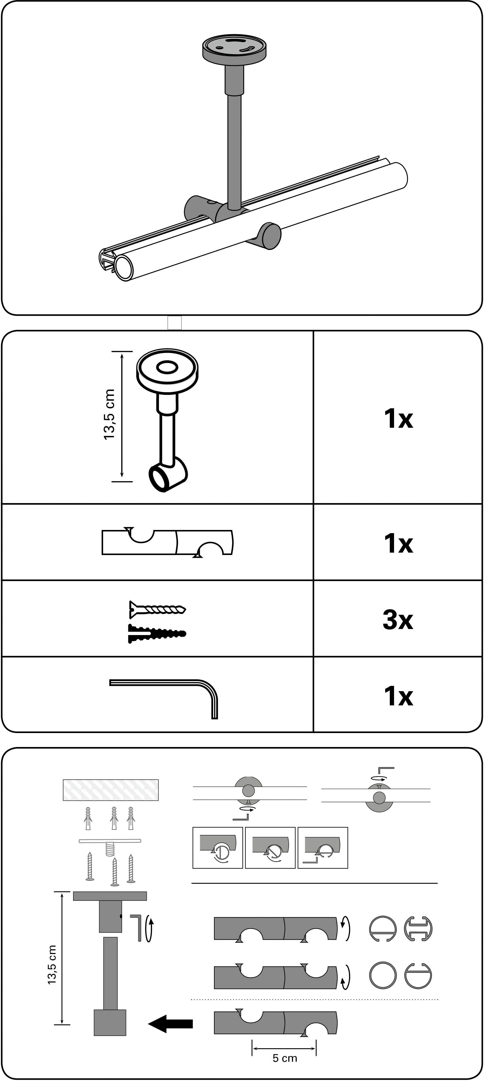 Deckenträger für Sichtschutz GARDINIA "Memphis", grau (messingfarben), Metall, Sichtschutzbefestigungen, Deckenträger für Sichtschutz, Serie Einzelprogramm Memphis Ø 16 mm messingfarben Einheitsgröße