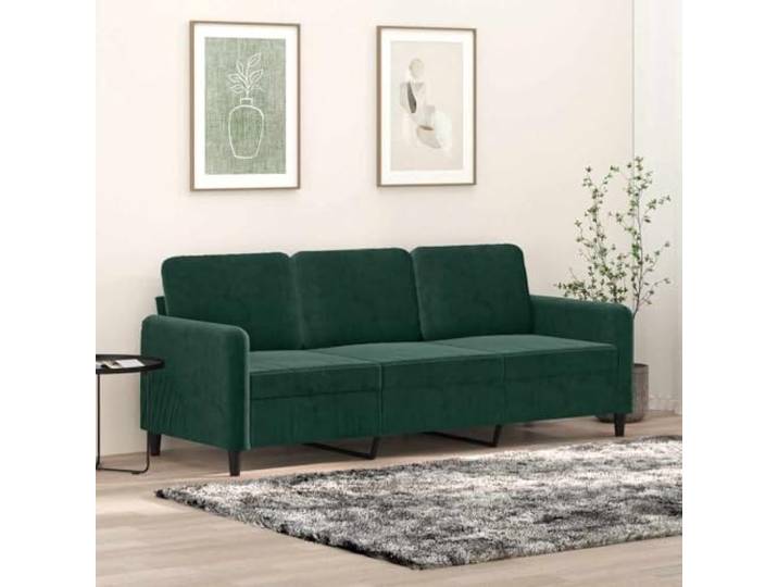 HEFZGDB 3-Sitzer Sofa Dunkelgrün 180 cm Samt Stoff Polstermöbel mit Metallgestell für Wohnzimmer Bequemes Sitzgefühl durch Dicke Polsterung Robuste Konstruktion Modernes Design