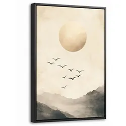 LEINWAND Bilder mit Rahmen - Landschaft - Japandi - Vogel - 40x60