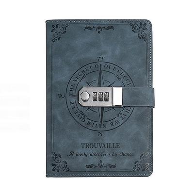 A5 Leder Notizbuch mit Schloss Passwort-Tagebuch für Studenten retro handgefertigtes dickes Papier Schulanfangsgeschenk Schreibwaren