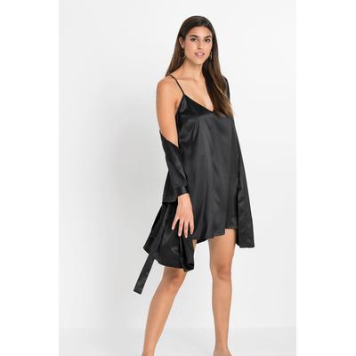 Kimono BONPRIX, Damen, Gr. 40/42 (M), N-Gr, schwarz, Satin, unifarben, Kurzform, Hausmäntel, im Kimono-Stil mit Negligé