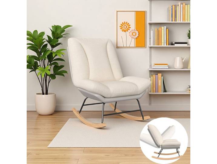 Chaise Relaxante avec Dossier Réglable - Rocking Chair - Fauteuil à Bascule - Pieds en Métal et en Bois Massif - Tissu en Lin-