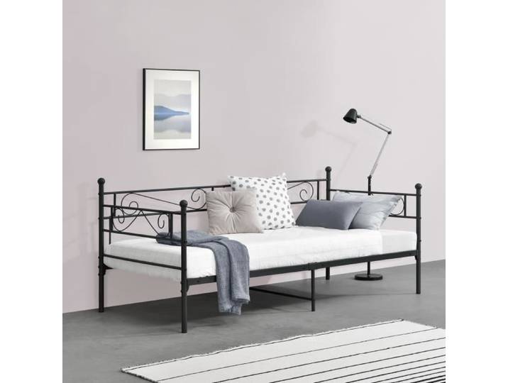 Cadre de Lit Simple Kerava en Métal 90x200 cm Noir Mat [en.casa]