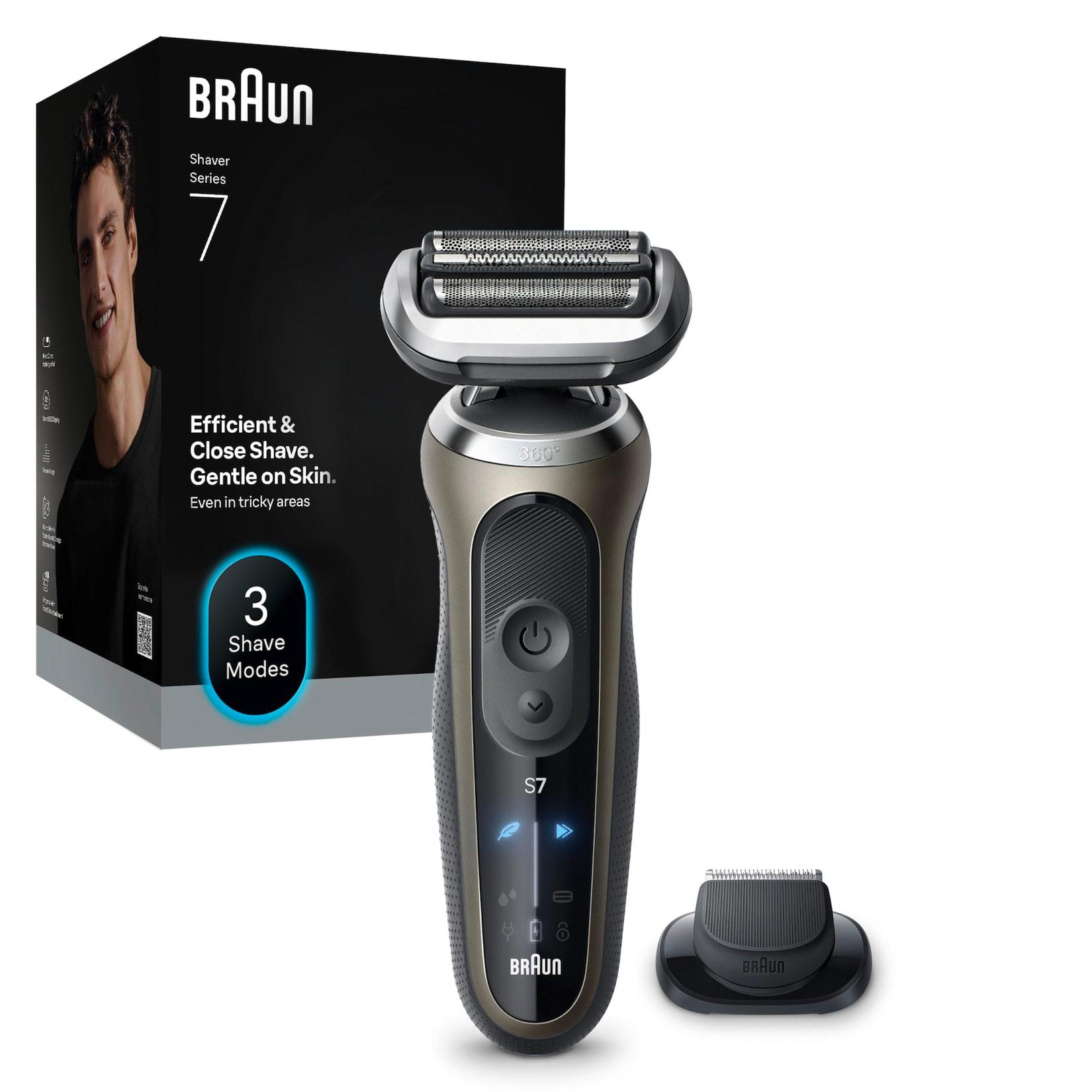 BRAUN Series 7 Elektrorasierer 72-C1200s Herrenrasierer (Akkubetrieb, 360° SkinFlex Kopf, 3 Rasiermodi, kabellose Laufzeit bis zu 60 Min., 100% wasserdicht, hergestellt in Deutschland, Reiseetui, Ladegerät, Reinigungsbürste, Präzisionstrimmer-Aufsatz)