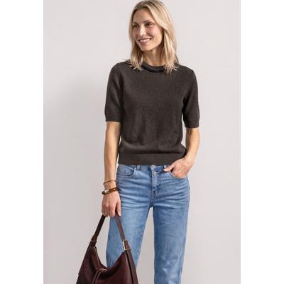 Strickpullover STREET ONE, Damen, Gr. 42, braun (schwarz coffee meliert), Strick, Obermaterial: 30% Polyester, 29% Polyacryl, 21% Viskose, 20% Polyamid, unifarben, normal hüftlang, Rundhals, Flachstrickbündchen, Pullover Strickpullover, Halbarm...